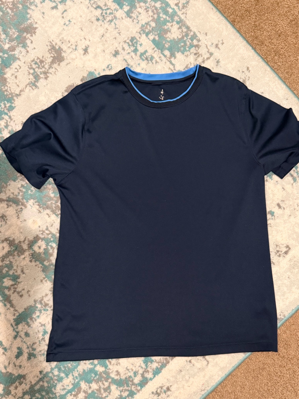 Academy Men's Short Sleeve Navy DriFit Tee with Light Blue Trim